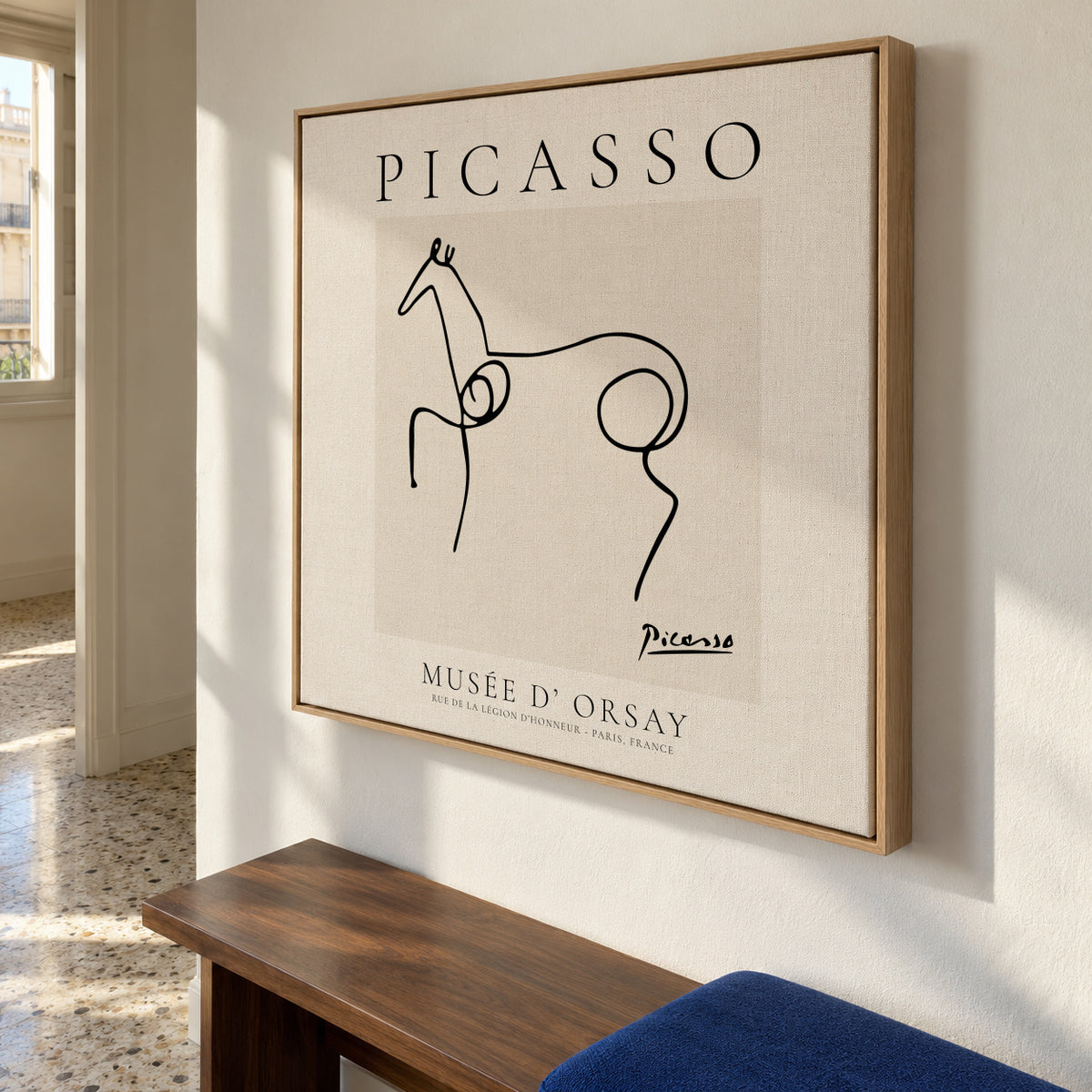 Pablo Picasso Animals Drawing Horse II - Framed canvas in an interior