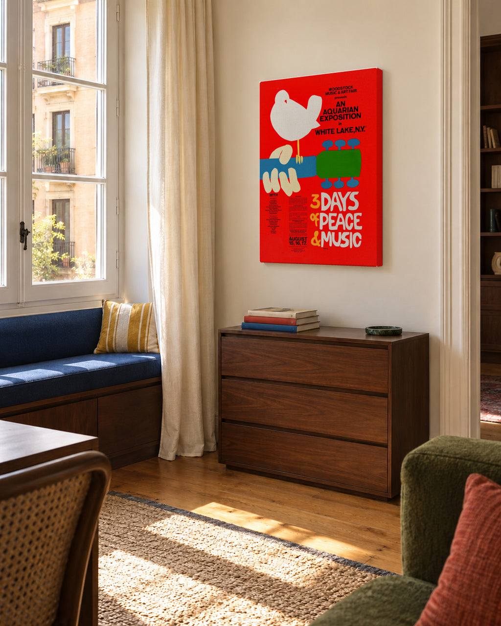 Woodstock 1969 Poster - 3 days of peace & music - Unframed canvas in an interior