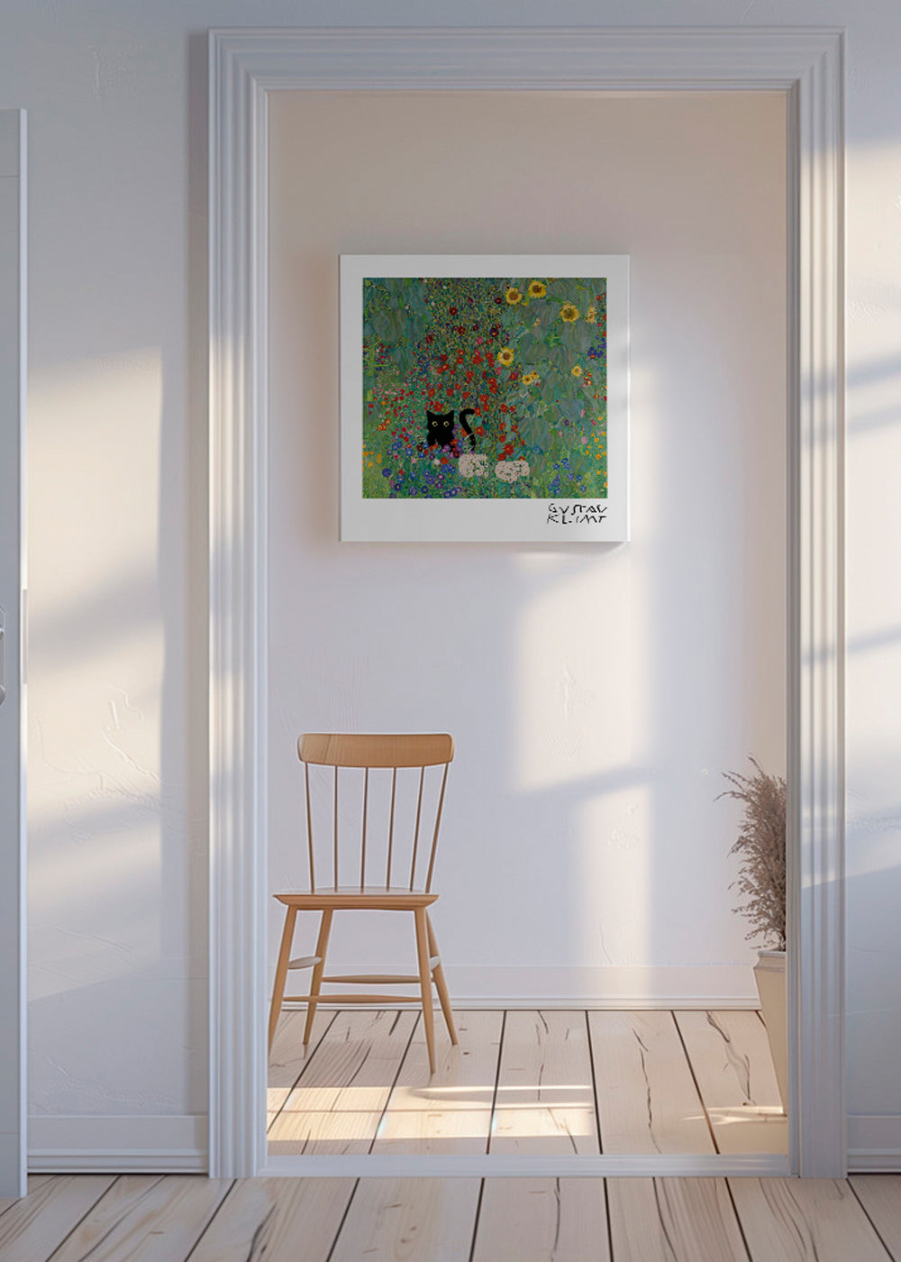 Gustav Klimt Garden Cat Print - Square