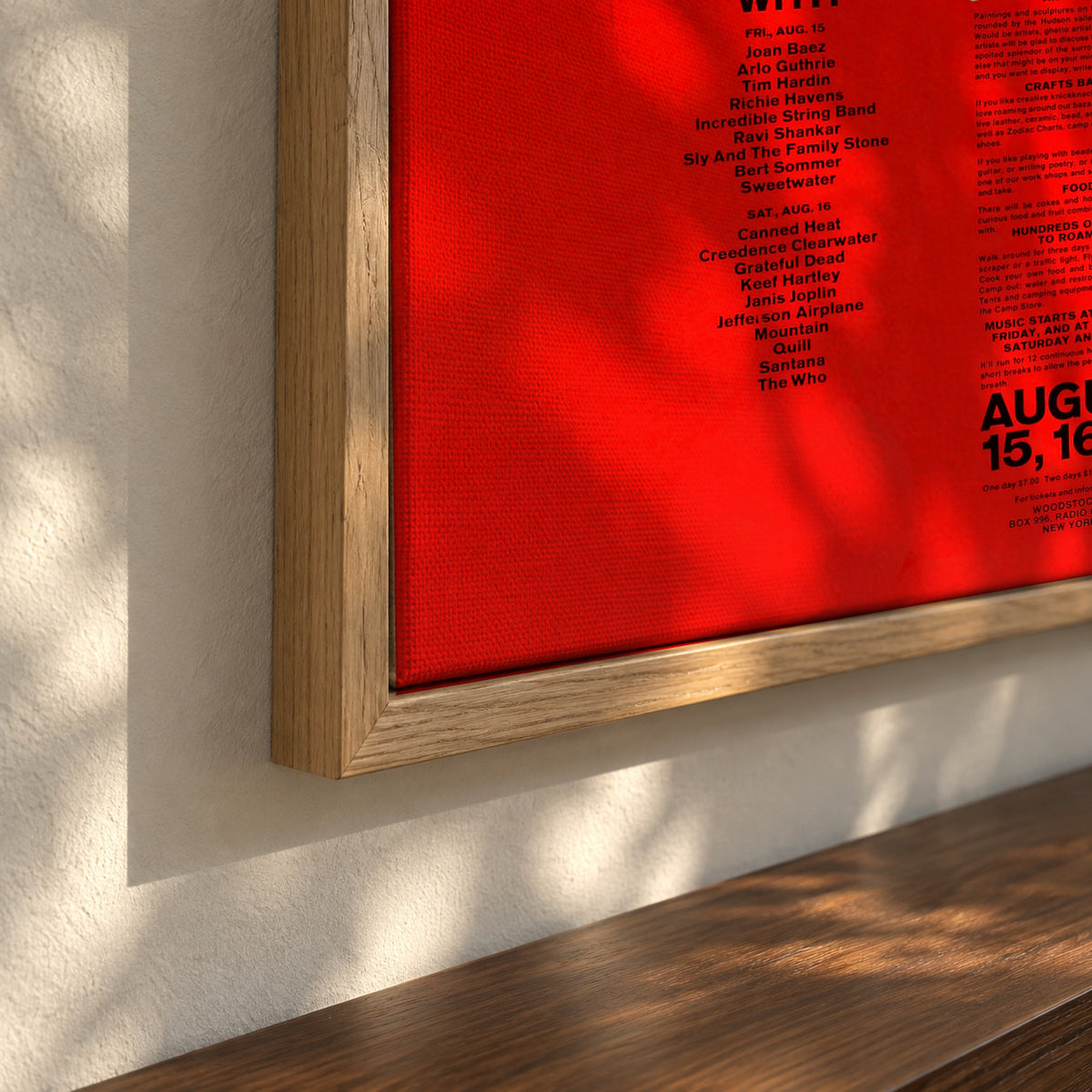 Woodstock 1969 Poster - 3 days of peace & music - Square - Framed canvas detail