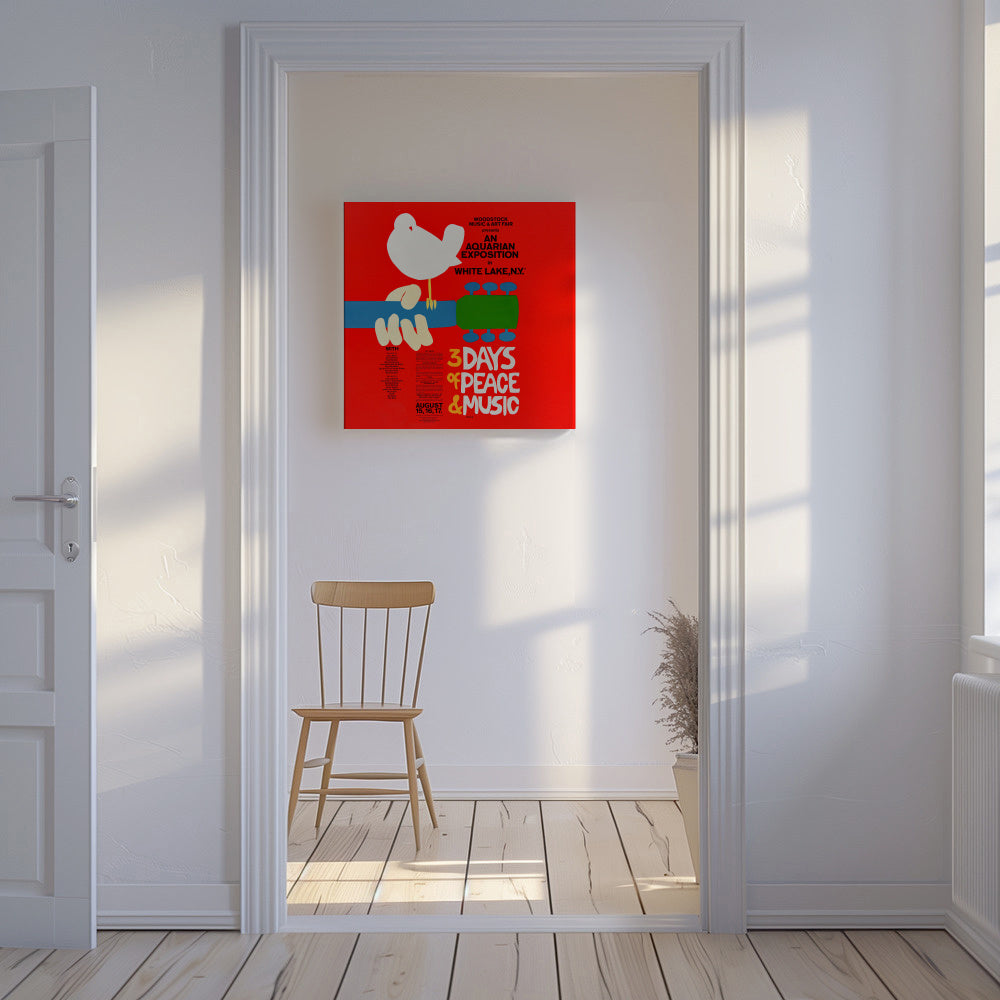 Woodstock 1969 Poster - 3 days of peace & music - Square - Unframed canvas in an interior