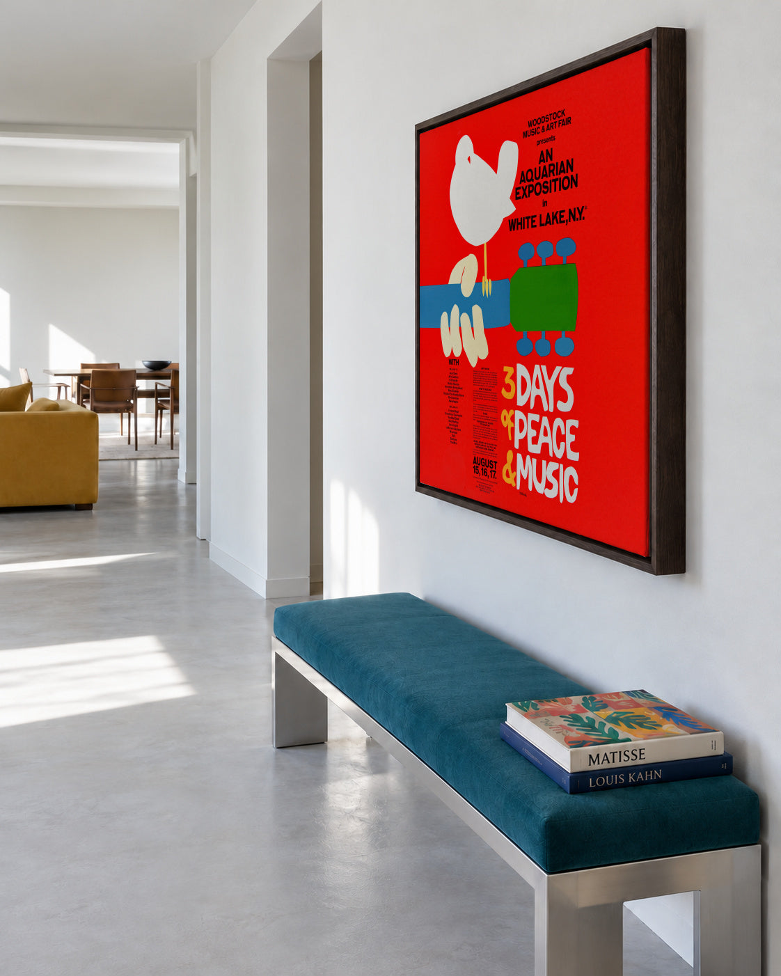 Woodstock 1969 Poster - 3 days of peace & music - Square - Framed canvas in an interior