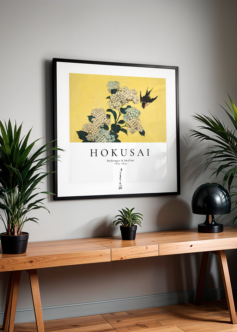 Hydrangea and Swallow by Katsushika Hokusai - Square