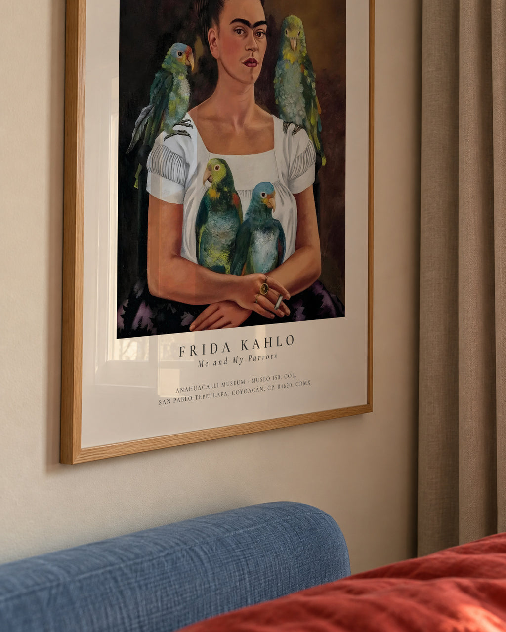 Frida Kahlo, Me and My Parrots - Framed poster detail