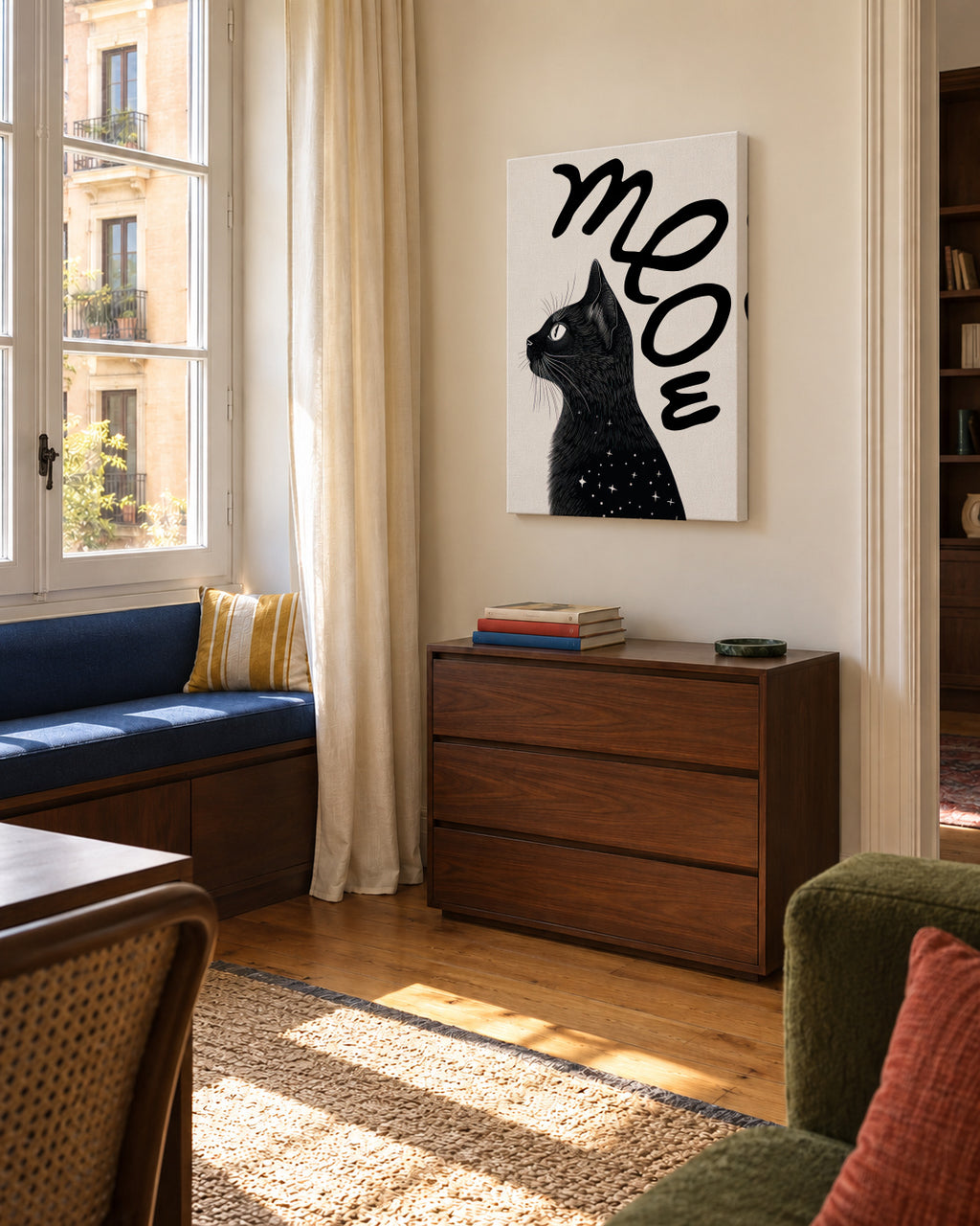 Meow (Cat portrait) - Unframed canvas in an interior