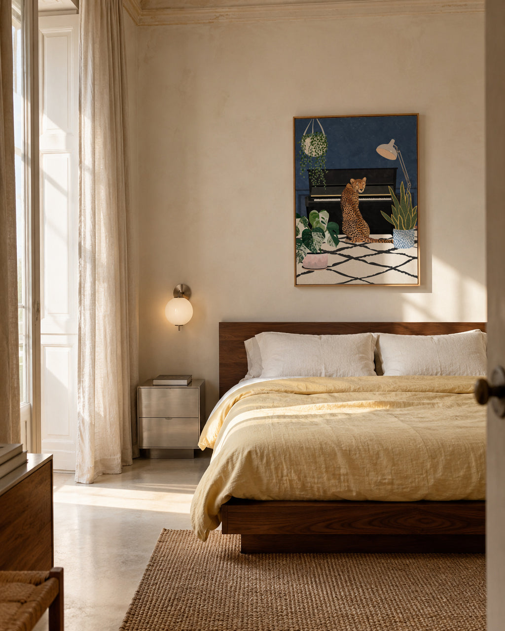 Cheetah plays the piano - Framed canvas in an interior