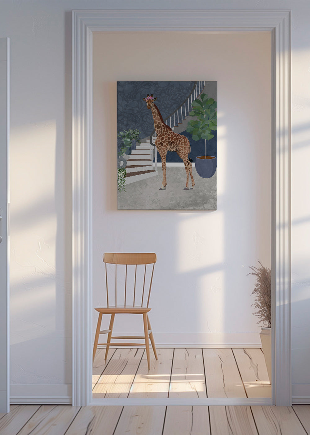 Giraffe by the stairs