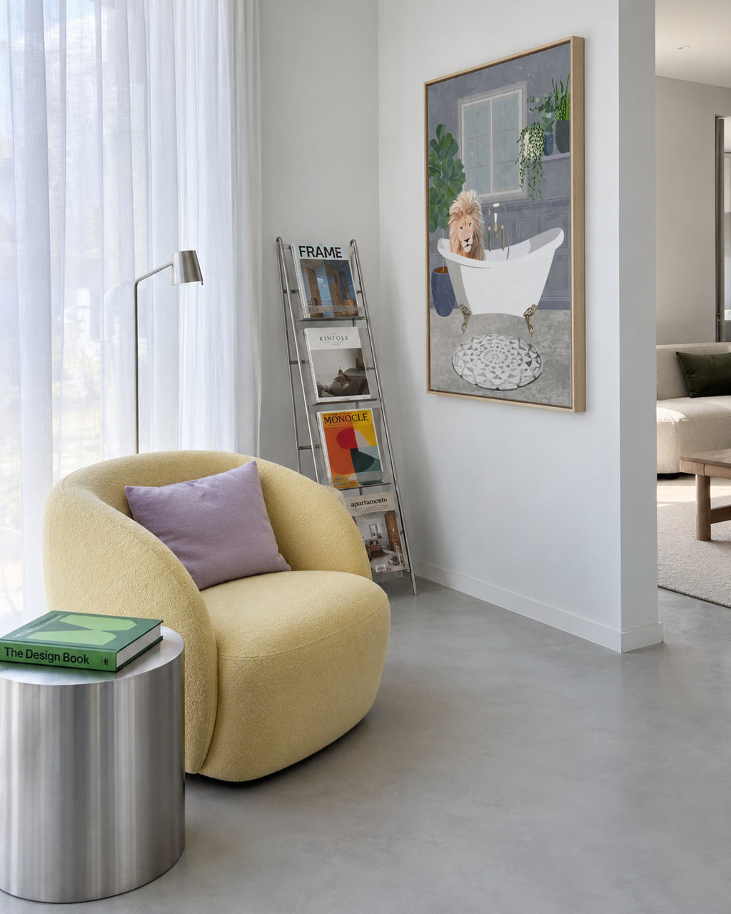 Lion takes a bath - Framed canvas in an interior