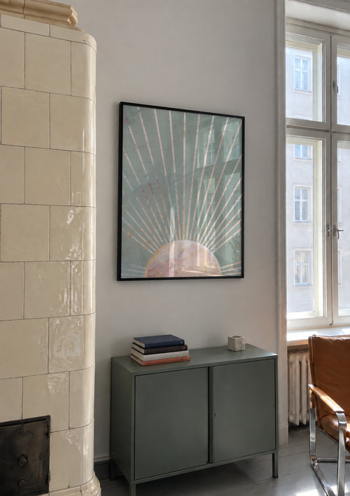 Sage green Boho Sunrise 1 - Framed poster in an interior