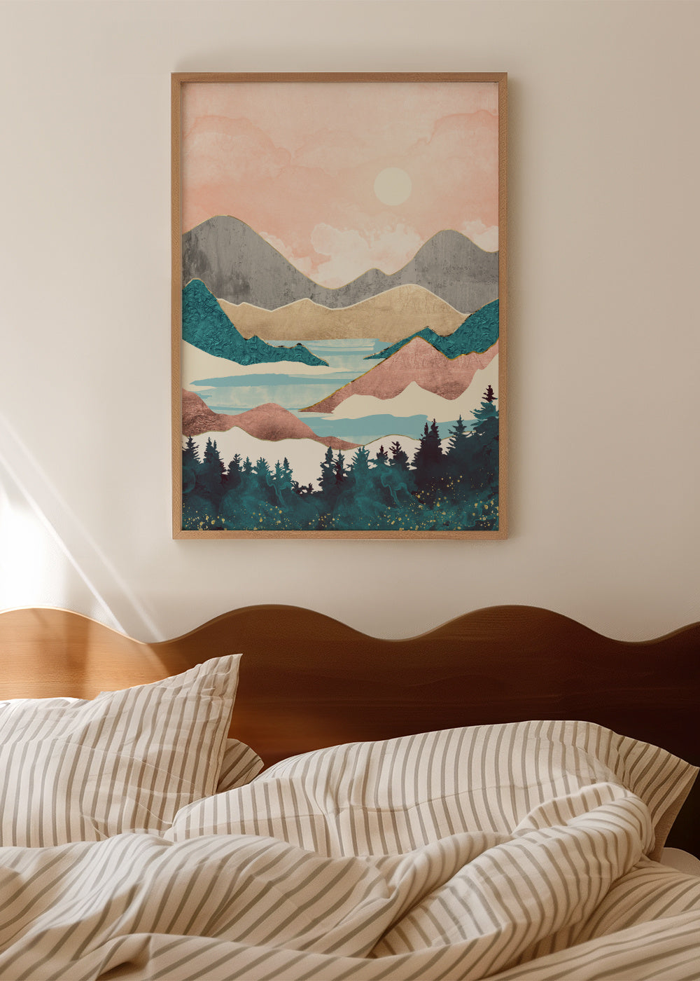 Lake Sunrise - Framed poster in an interior