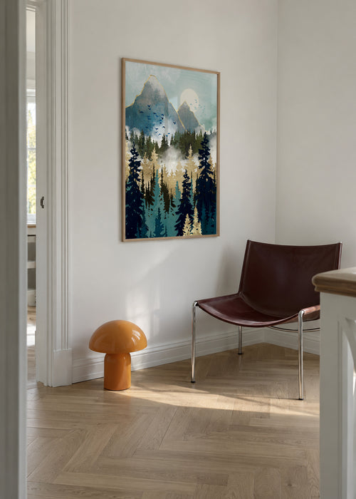 Misty Pines - Framed poster in an interior
