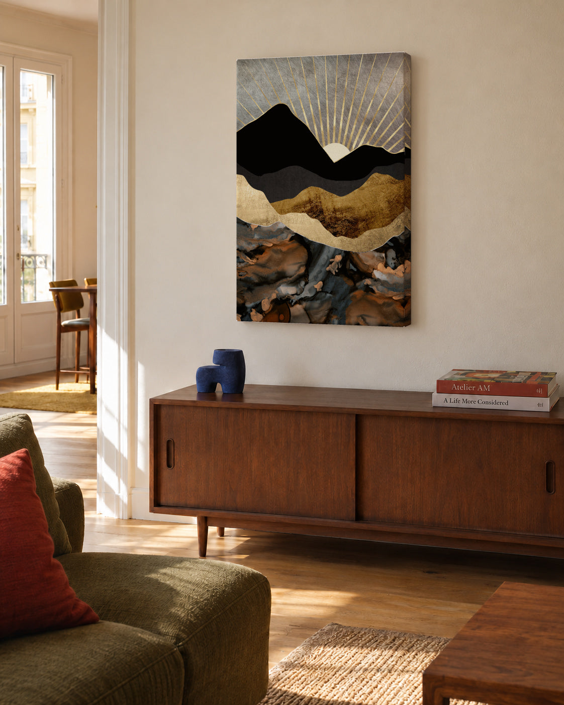 Copper and Gold Mountains - Unframed canvas in an interior