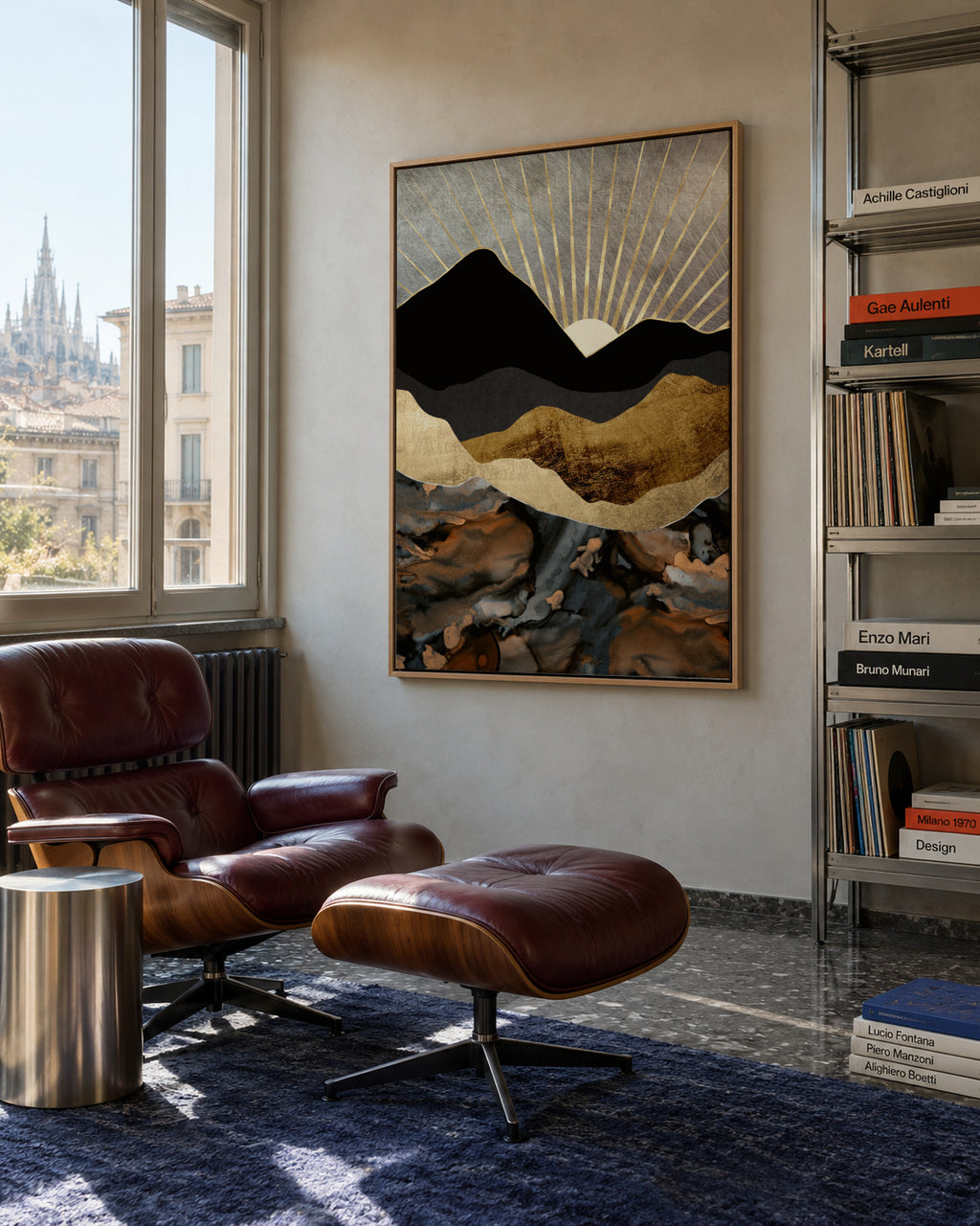 Copper and Gold Mountains - Framed canvas in an interior
