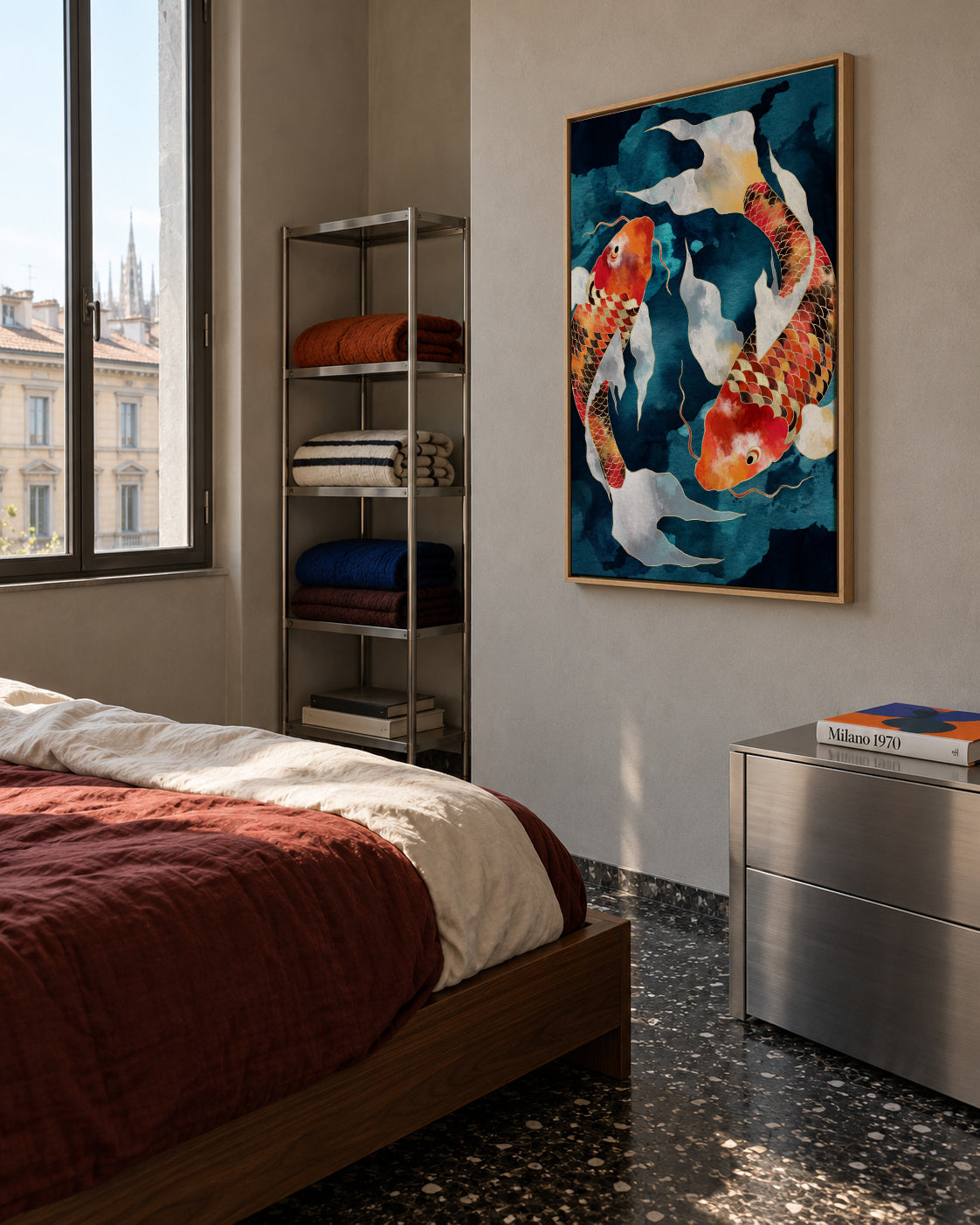 Metallic Koi II - Framed canvas in an interior