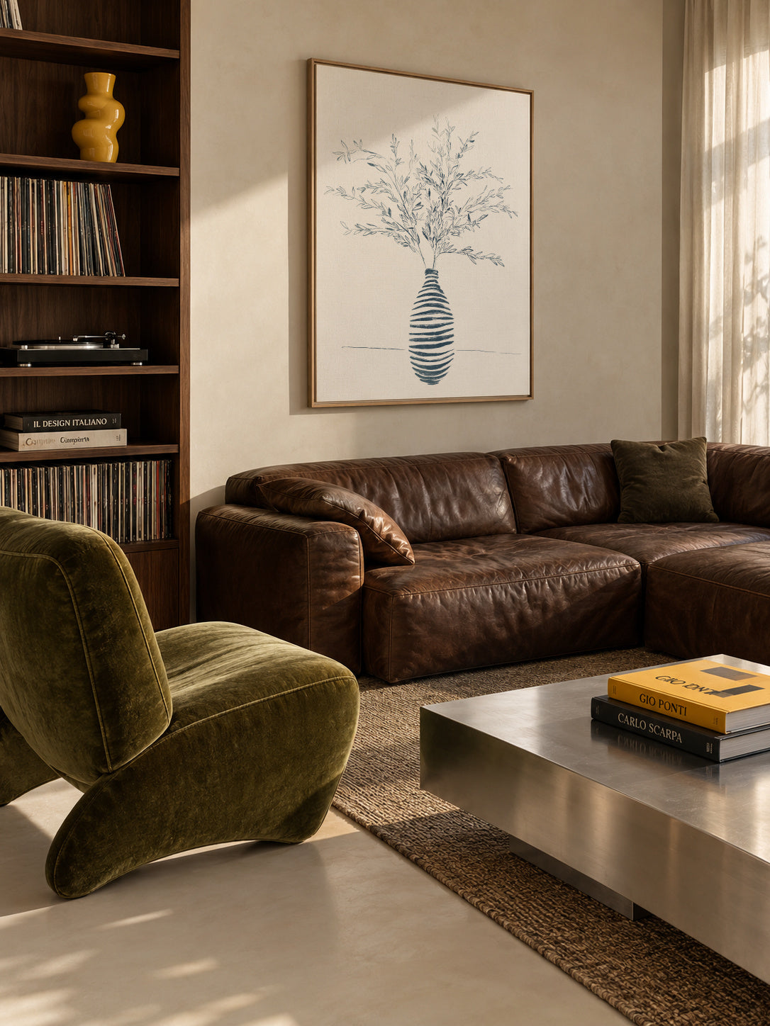 Blue Branches II - Framed canvas in an interior