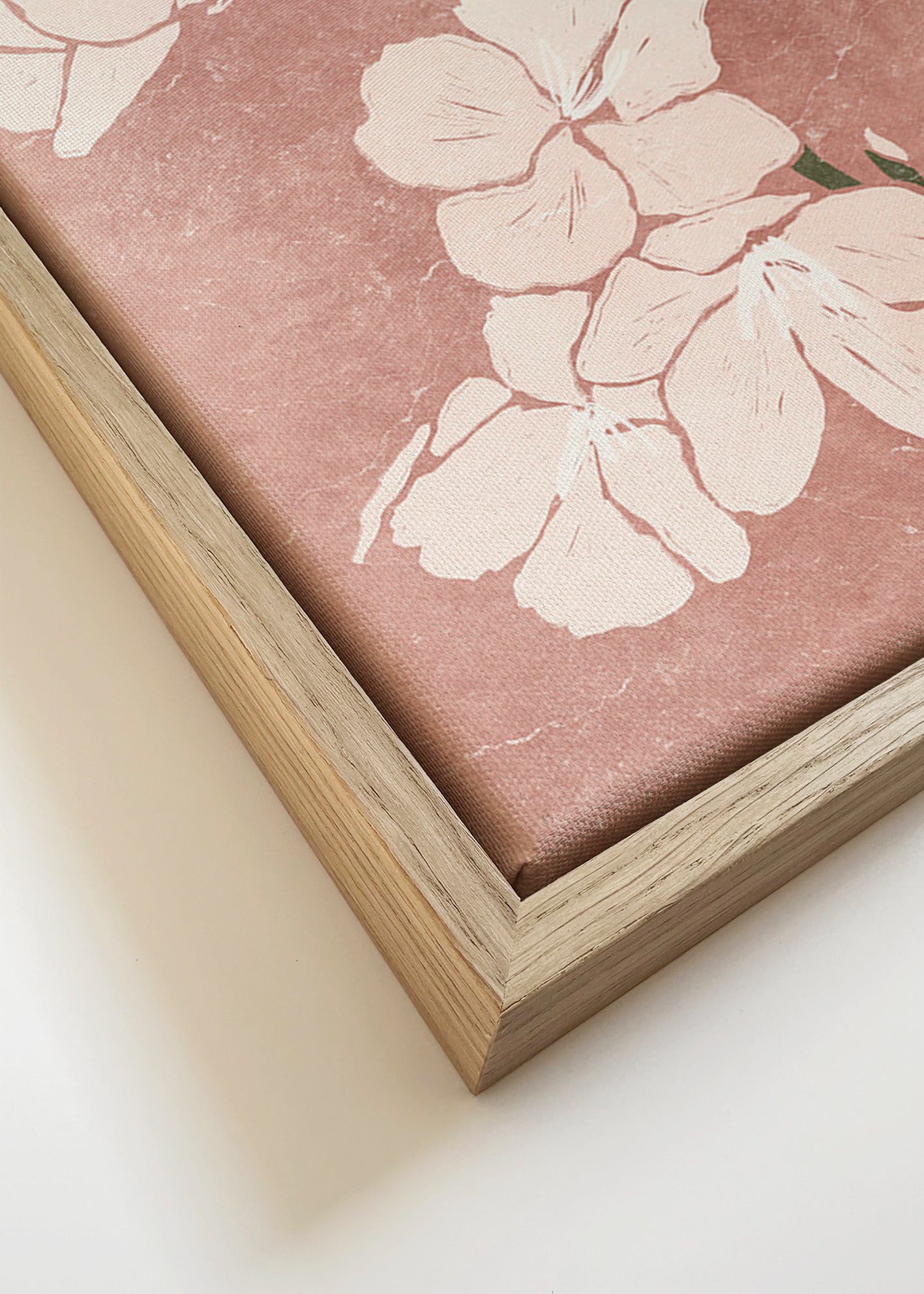 Lámina botánica con flores rosas y textura vintage – Canvas detail