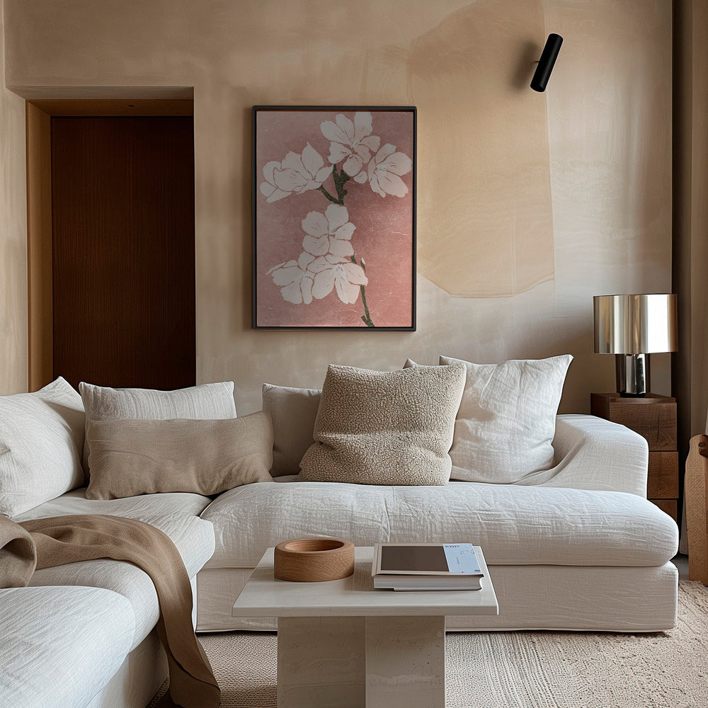 Lámina botánica con flores rosas y textura vintage – Canvas1