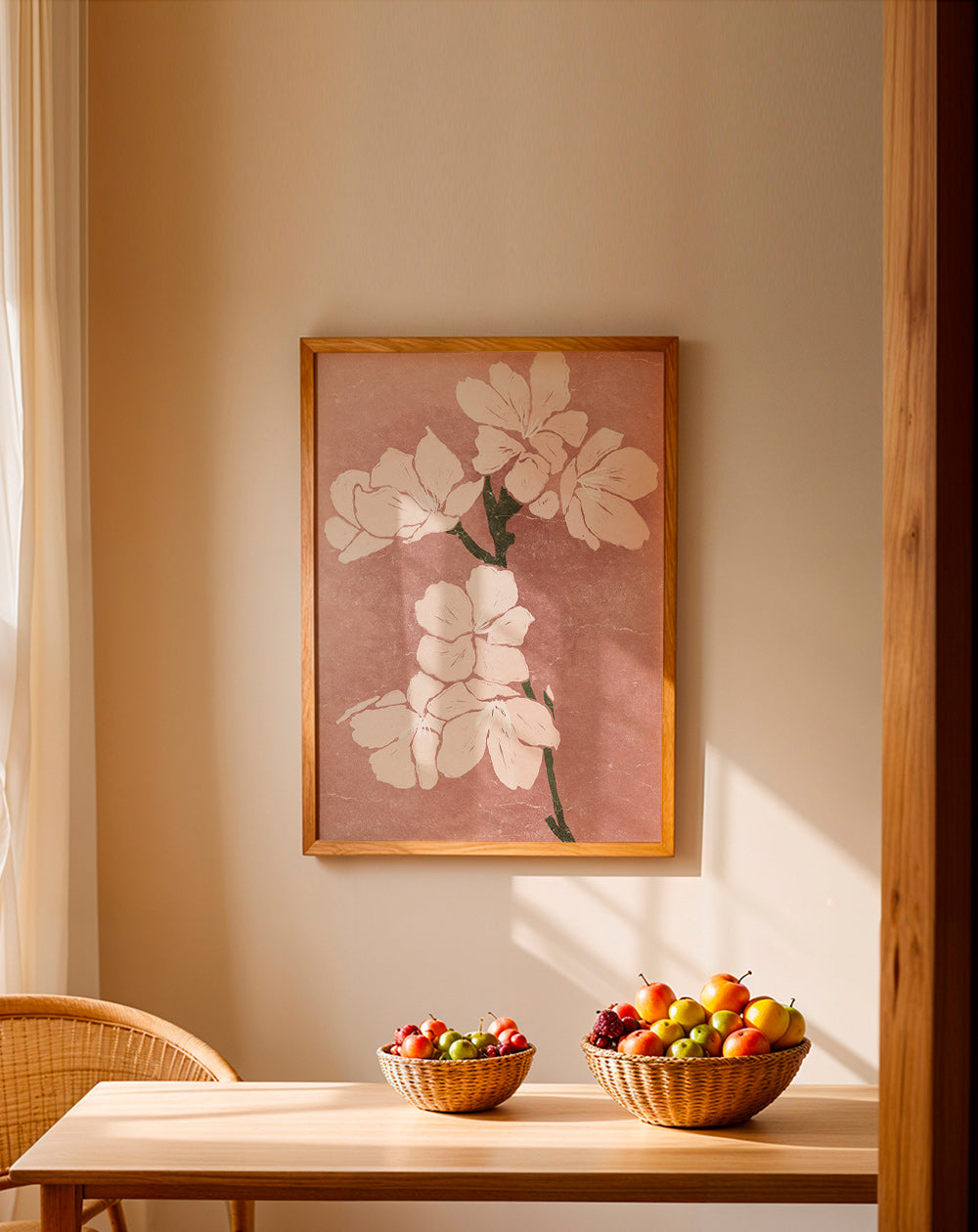 Lámina botánica con flores rosas y textura vintage – Product1