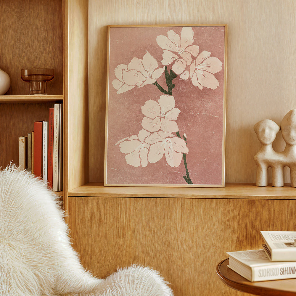 Lámina botánica con flores rosas y textura vintage – Product3