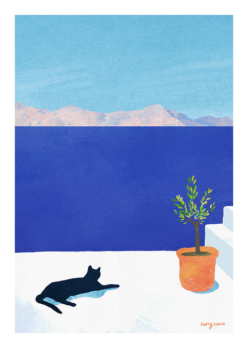Landschaftskunst Black cat - siesta on the roof