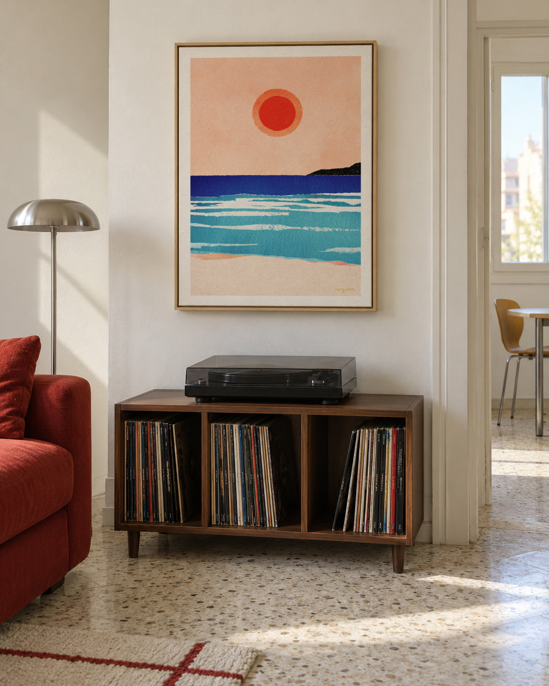Ocean sunset- minimalist painting - Framed canvas in an interior