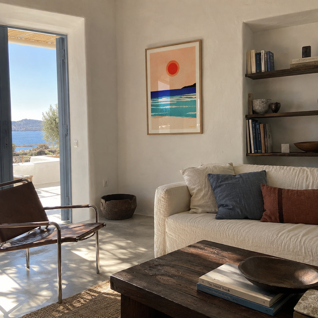 Ocean sunset- minimalist painting - Framed poster in an interior