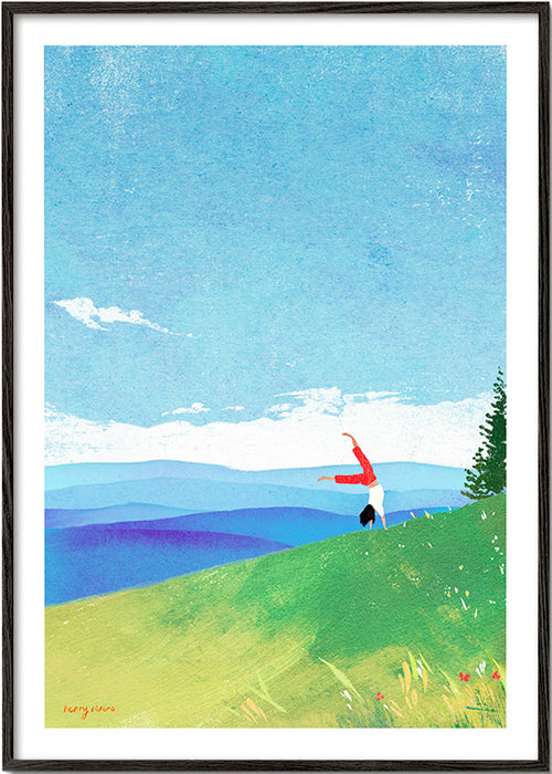 Landschaftskunst mit Handstand auf dem Hügel – Black Frame