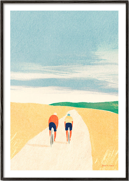 Sportkunst mit zwei Radfahrern auf Landstraße – Black Frame