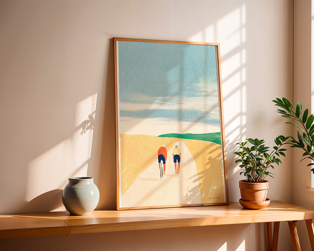 Sportkunst mit zwei Radfahrern auf Landstraße – Product3