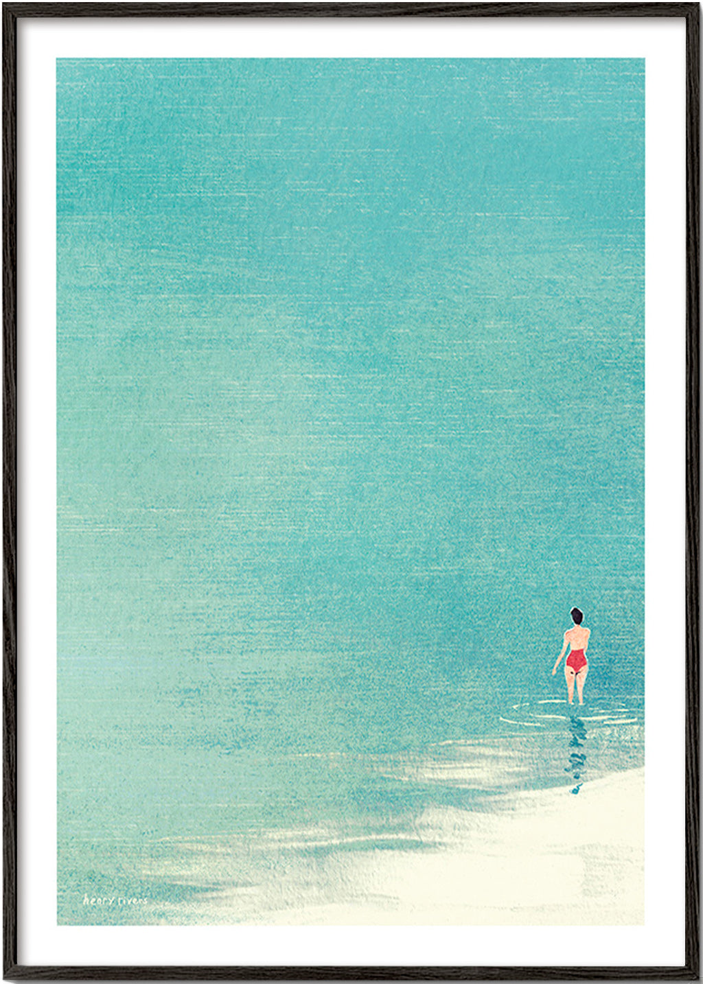 Landschaftskunst: Badender am ruhigen Horizont – Black Frame