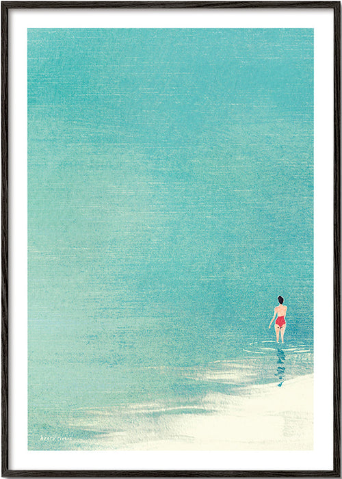 Landschaftskunst: Badender am ruhigen Horizont – Black Frame