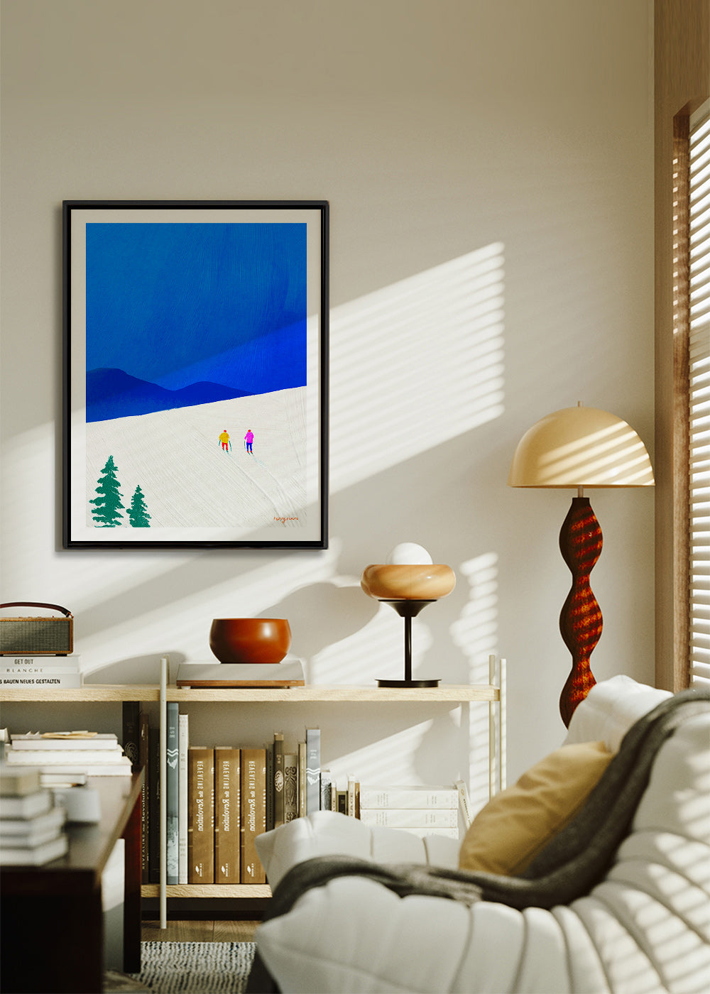 Sportkunst: Skifahrer auf verschneiter Piste – Canvas1