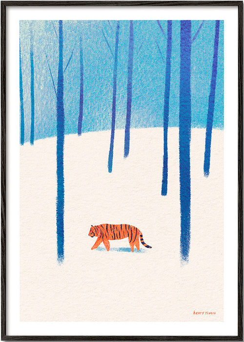 Kunstwerk Tiger im Schnee – Black Frame