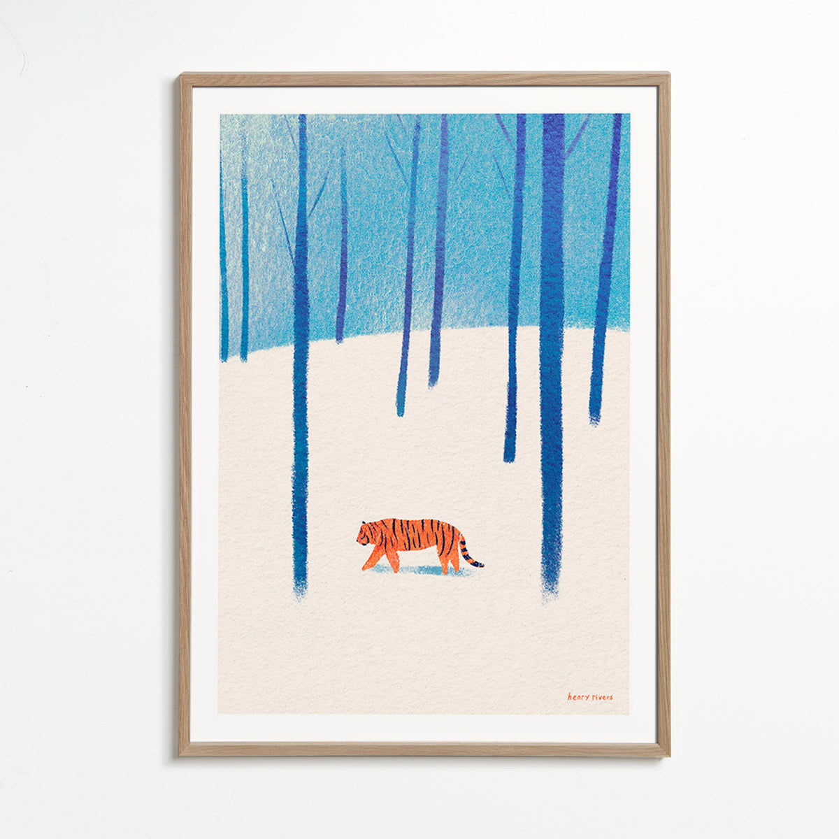 Kunstwerk Tiger im Schnee – Oak Frame