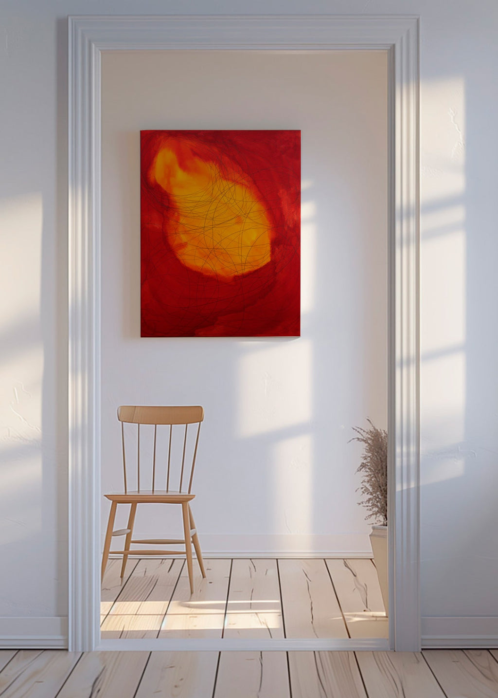 Abstraktes Bild in Rot und Gelb – Canvas