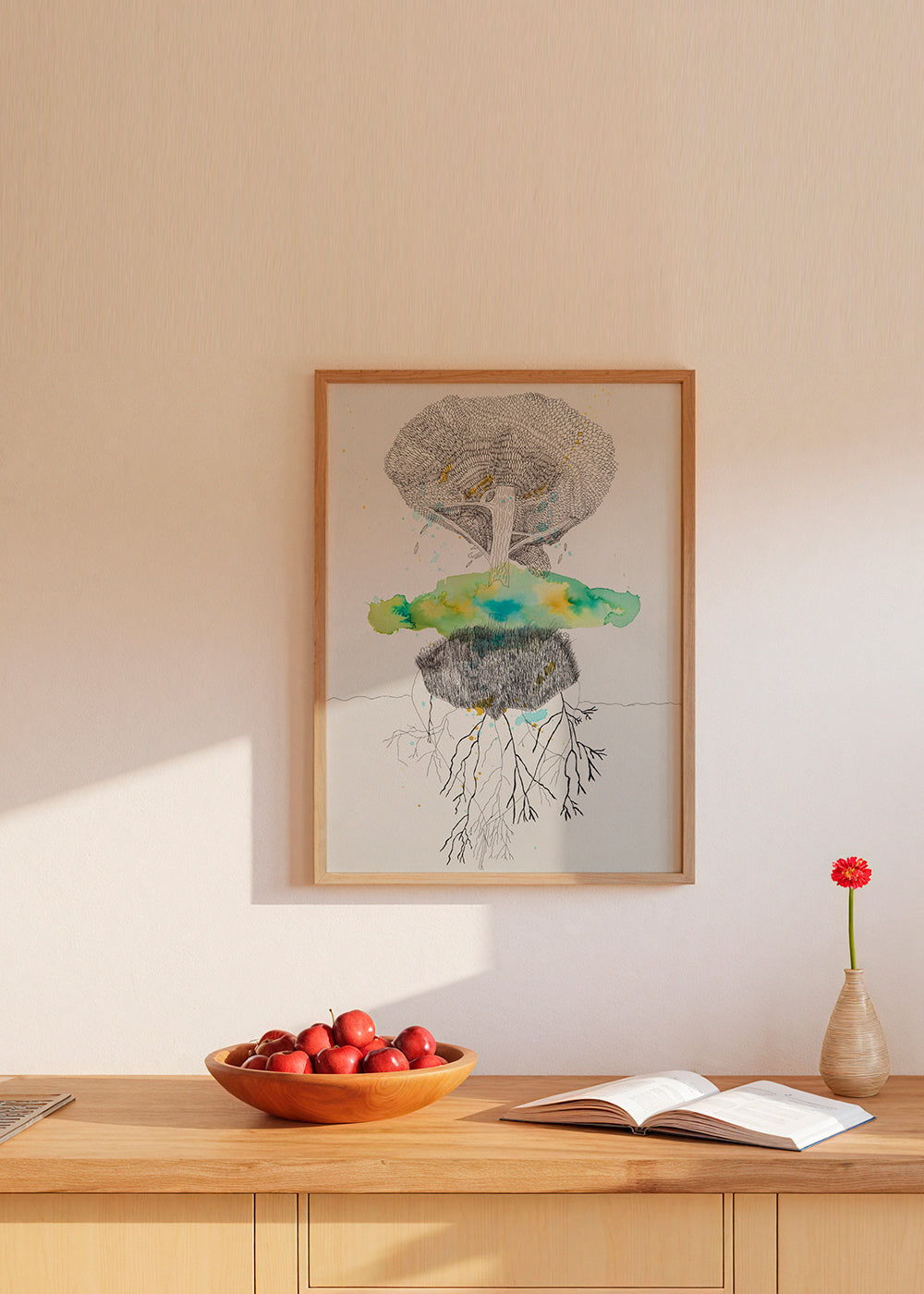Botanischer Druck Baum und Wurzeln in Tinte und Aquarell – Product1