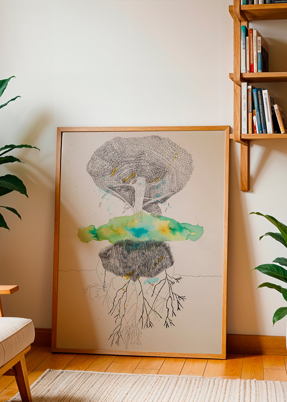 Botanischer Druck Baum und Wurzeln in Tinte und Aquarell – Product3