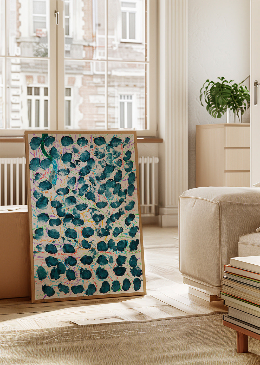 Abstraktes Bild mit dunkelblauen Flecken – Product1
