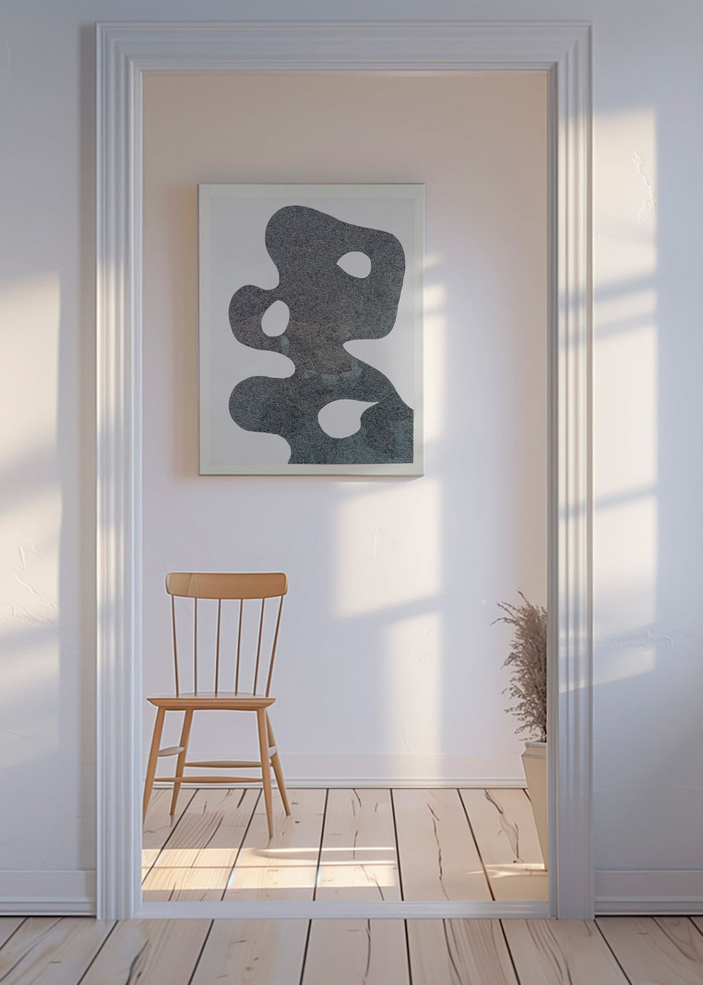 Gepunktetes abstraktes Bild mit großer Silhouette – Canvas