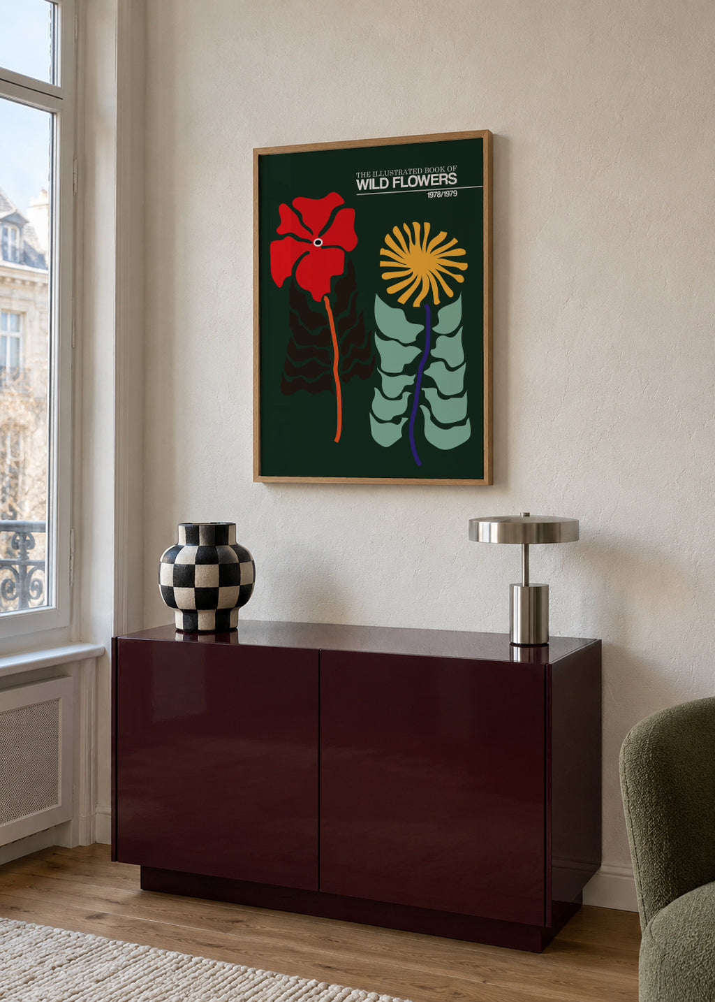 The Illustrated Book Of Wild Flowers Vol.2 Green - Framed poster in an interior