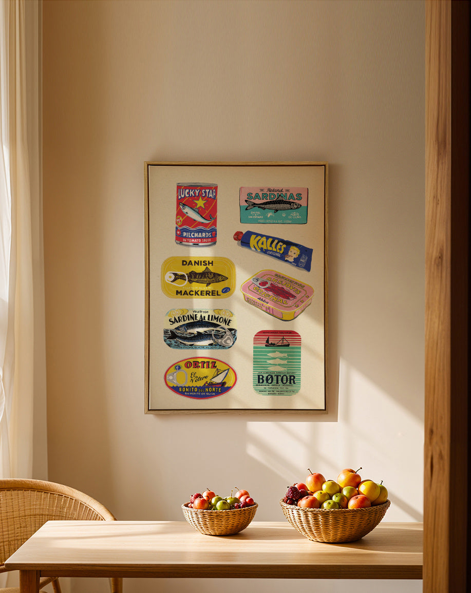 Canned Fish - Framed canvas in an interior