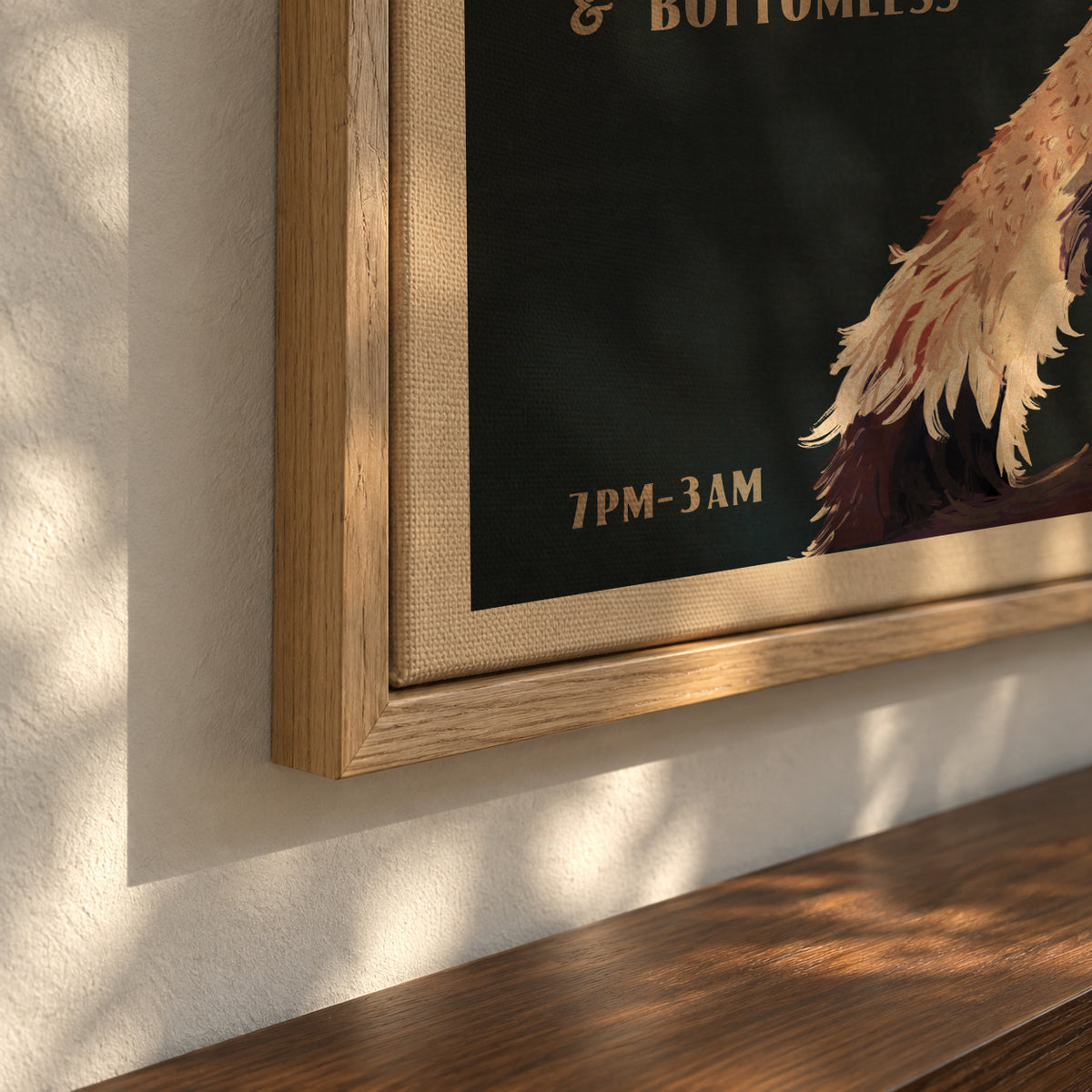 Cute Art Deco Prosecco Poster Of An Ostrich - Framed canvas detail