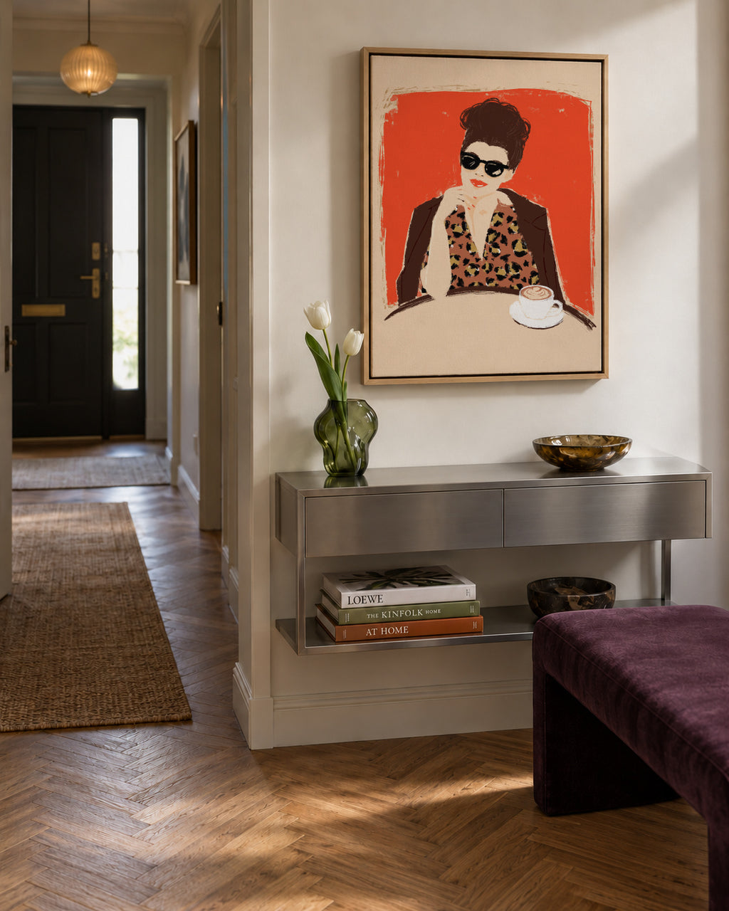 At the Café - Framed canvas in an interior