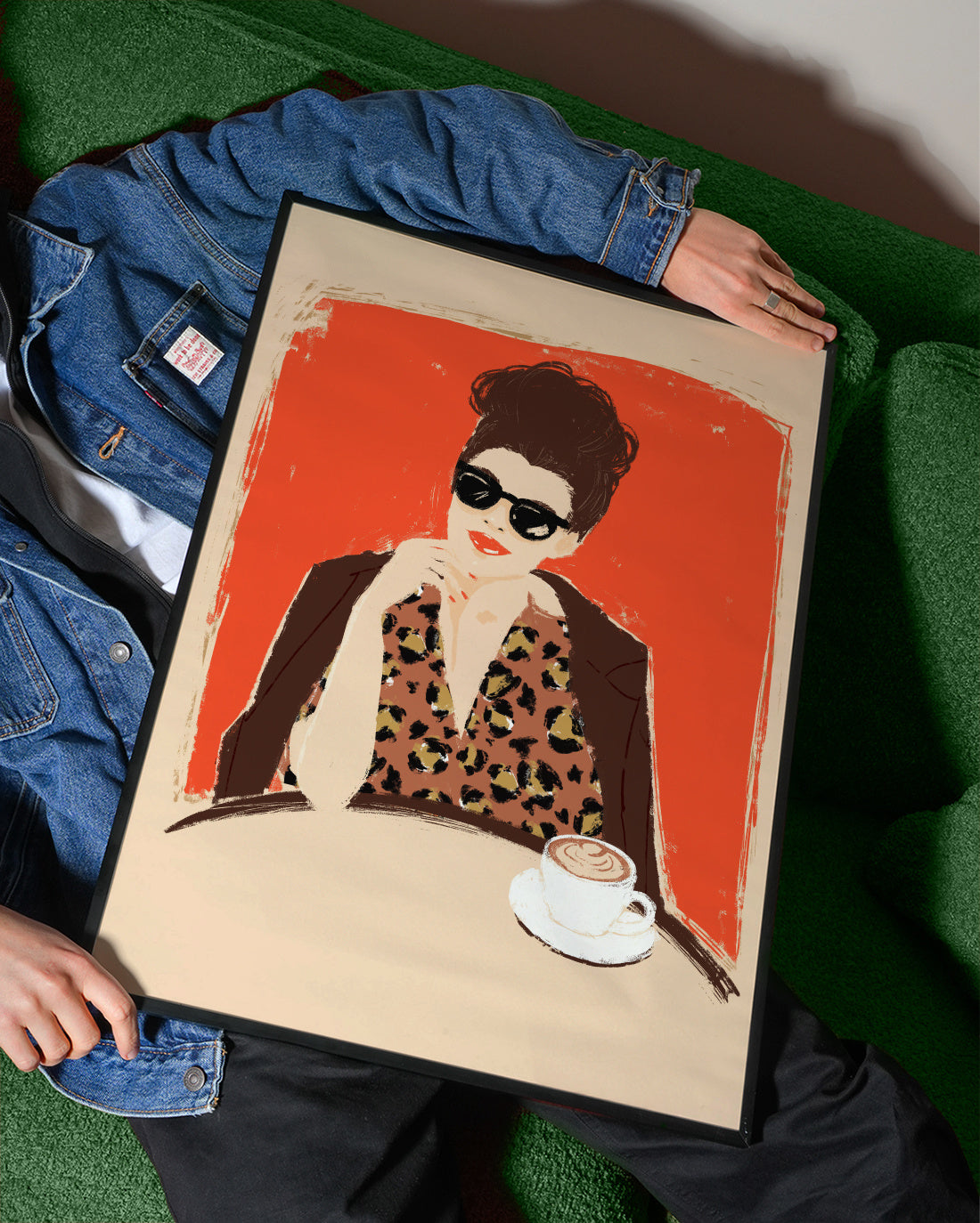 At the Café - Framed poster detail