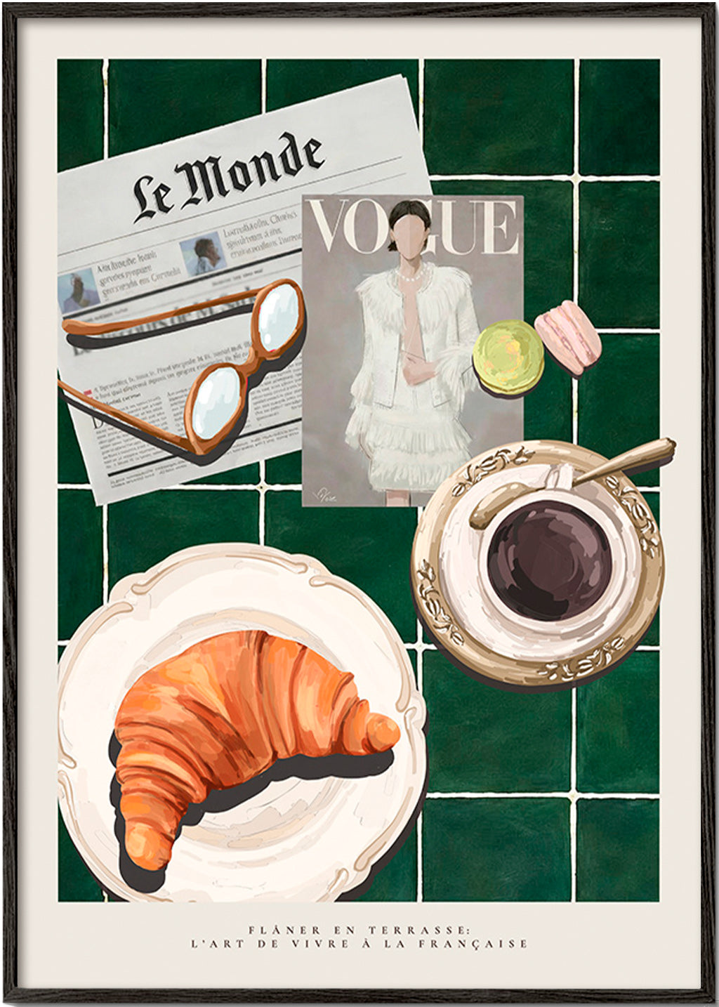 Küchenkunst mit Croissant und Kaffee