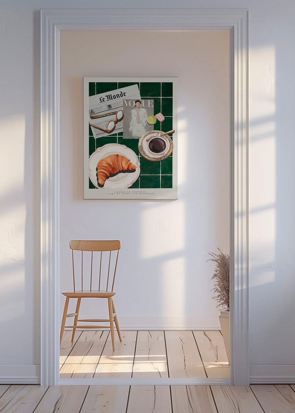 Küchenkunst mit Croissant und Kaffee