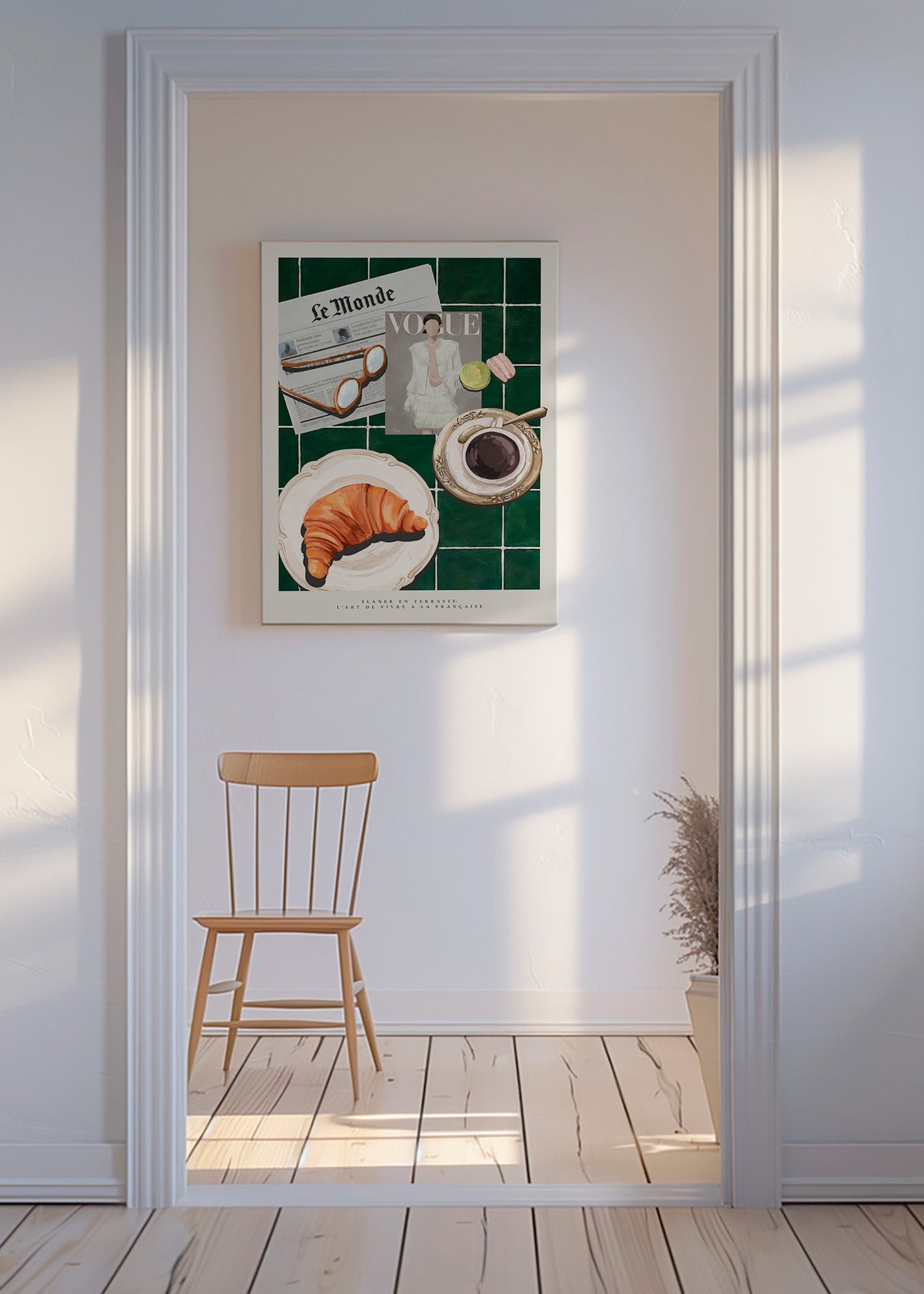 Küchenkunst mit Croissant und Kaffee