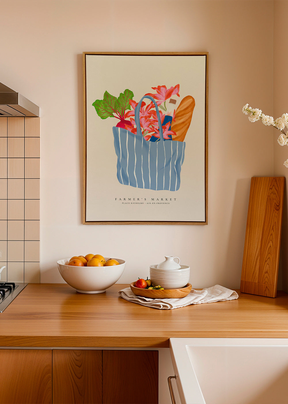 Küchenkunst mit Markt­taschen-Illustration