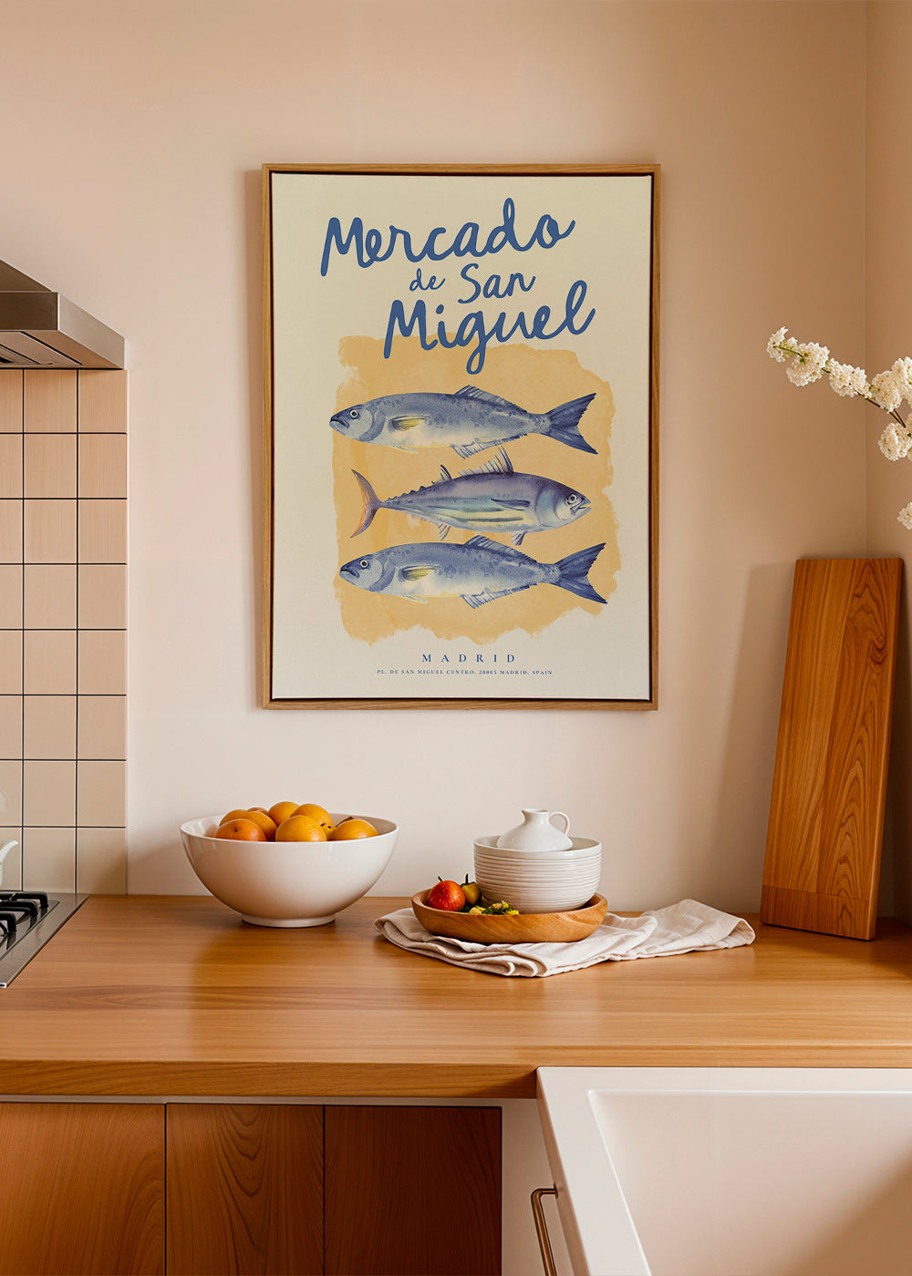 Küchenkunst Mercado de San Miguel mit blauen Fischen