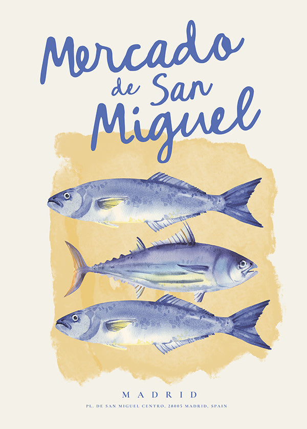 Küchenkunst Mercado de San Miguel mit blauen Fischen
